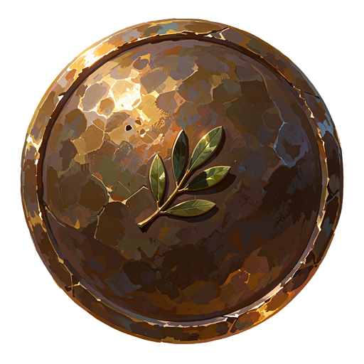 Rundt bronzeskjold med en lille olivengren - emblem for Recruit, f&oslash;rste rang i Mino Casinos VIP-program