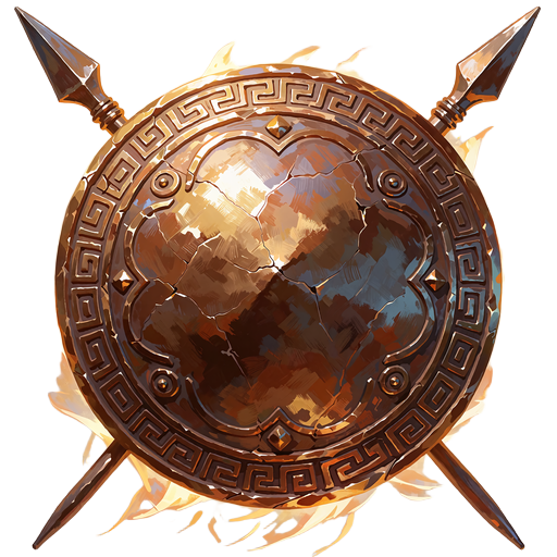 Poleret bronzeskjold med meanderkant og to krydsede spyd - emblem for Guardian i VIP-stigen